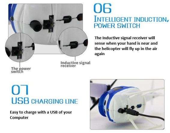 Infrared Induction Suspension Helicopter With Sensor Flying, Light Effects & USB Charging