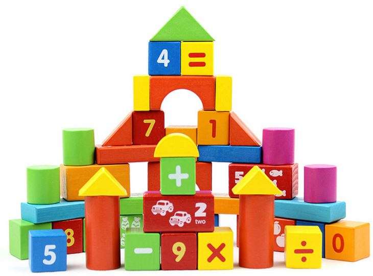 50 Piece Mathematics Wooden Learning Blocks Play Set for Kids
