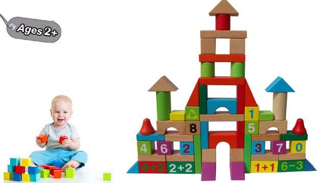 50 Piece Mathematics Wooden Learning Blocks Play Set for Kids