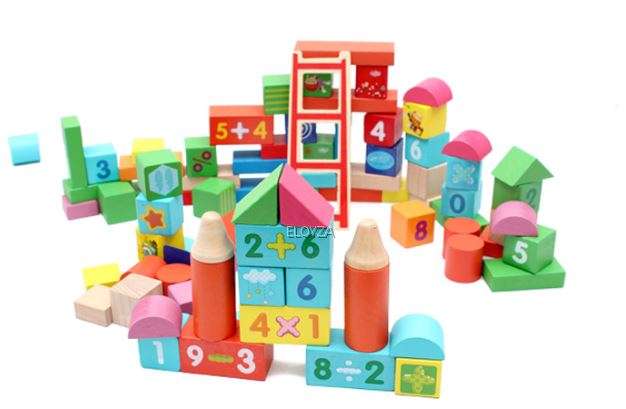 50 Piece Mathematics Wooden Learning Blocks Play Set for Kids
