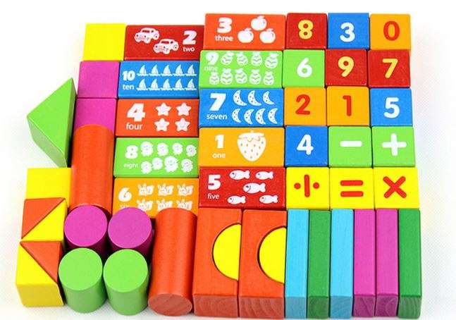 50 Piece Mathematics Wooden Learning Blocks Play Set for Kids
