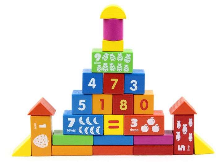 50 Piece Mathematics Wooden Learning Blocks Play Set for Kids