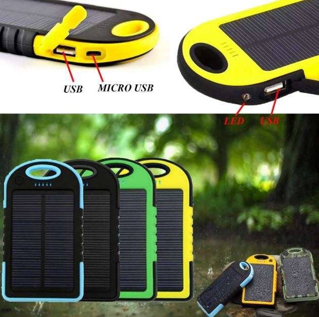 SOLAR Powerbank 5000mAh with 2 USB Ports for Charging of Electronic Devices, Phones & Lights