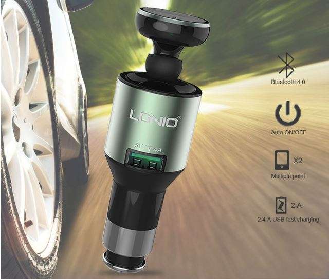 Wireless Multi-Functional 2 in 1 Mono Bluetooth Headset Earpiece and Car Charger