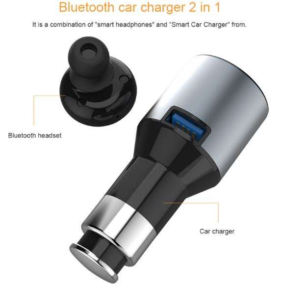 Wireless Multi-Functional 2 in 1 Mono Bluetooth Headset Earpiece and Car Charger