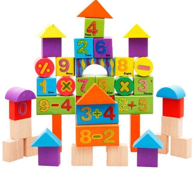 Building blocks in back pack bag, great for learning letter, numbers, shapes & colours