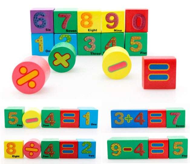 Building blocks in back pack bag, great for learning letter, numbers, shapes & colours