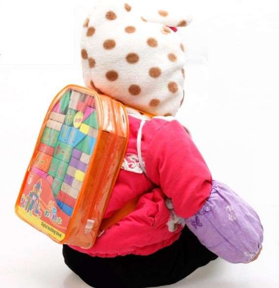 Building blocks in back pack bag, great for learning letter, numbers, shapes & colours