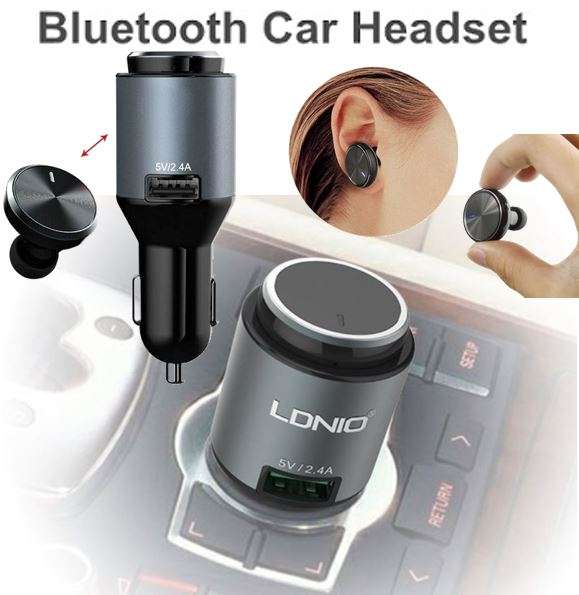 Wireless Multi-Functional 2 in 1 Mono Bluetooth Headset Earpiece and Car Charger