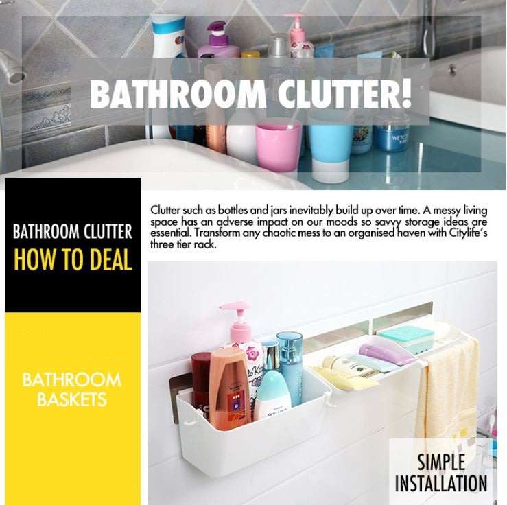 Self-Adhesive 3 Piece Storage Racks - Reusable, Strong Load Capacity, Clean, Chic & Clutter-Free