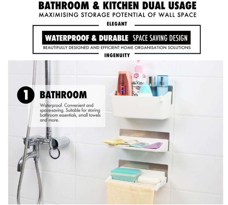 Self-Adhesive 3 Piece Storage Racks - Reusable, Strong Load Capacity, Clean, Chic & Clutter-Free