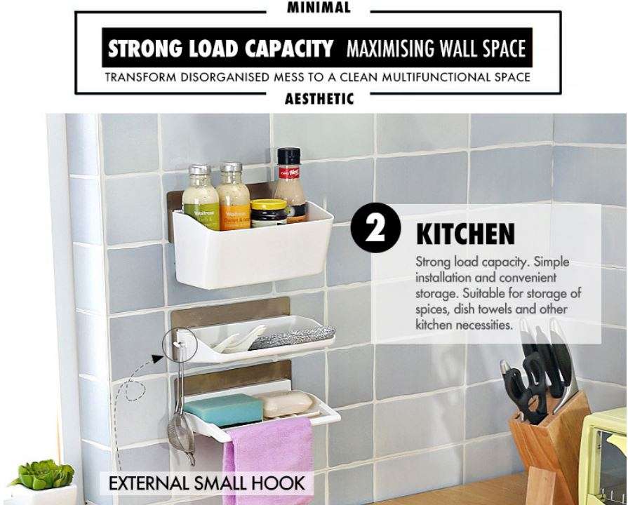 Self-Adhesive 3 Piece Storage Racks - Reusable, Strong Load Capacity, Clean, Chic & Clutter-Free