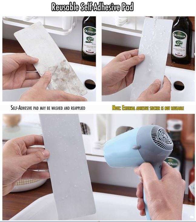 Self-Adhesive 3 Piece Storage Racks - Reusable, Strong Load Capacity, Clean, Chic & Clutter-Free