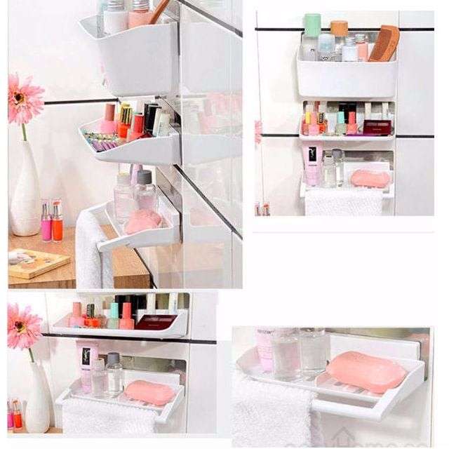 Self-Adhesive 3 Piece Storage Racks - Reusable, Strong Load Capacity, Clean, Chic & Clutter-Free