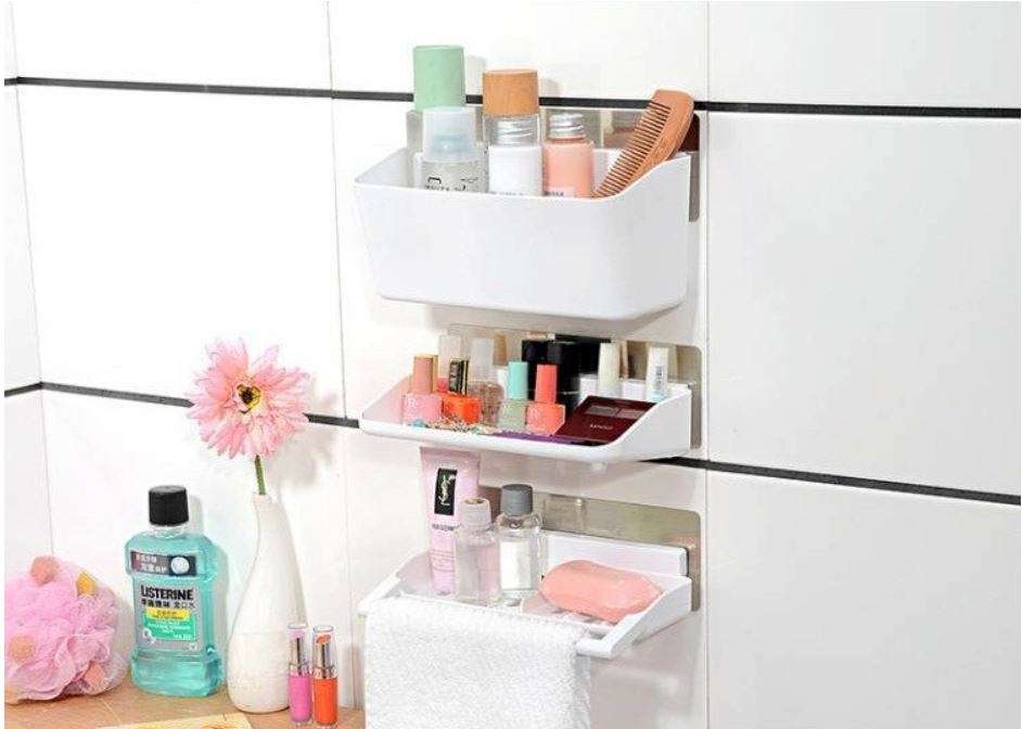 Self-Adhesive 3 Piece Storage Racks - Reusable, Strong Load Capacity, Clean, Chic & Clutter-Free