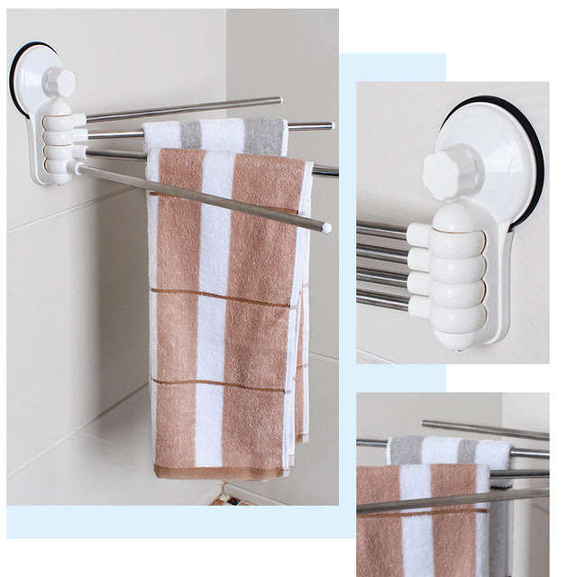 Practical Metal Towel Rack Hanger With 4 Rotatable Bars - Easy to Install, No Nails or Drilling