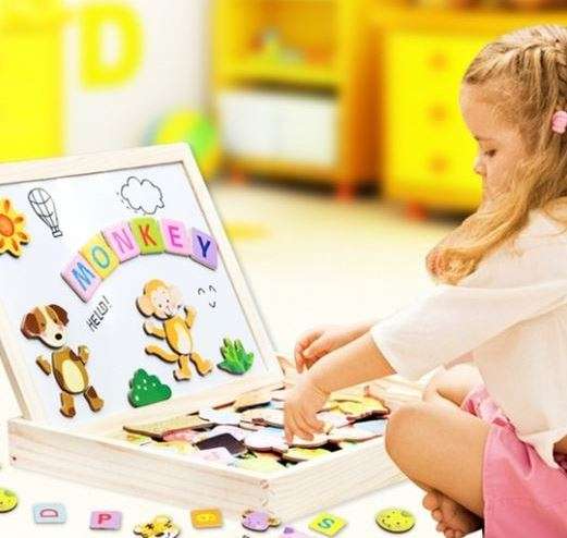 3D Farms Spell Magnetic Whiteboard & Chalkboard Set In a Wooden Box