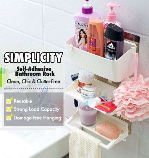 Self-Adhesive 3 Piece Storage Racks - Reusable, Strong Load Capacity, Clean, Chic & Clutter-Free
