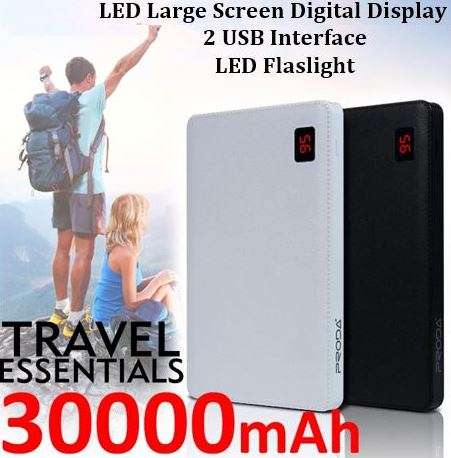 30 000mAh 2 USB Power Bank for Charging of Electronic Devices, LED Digital Screen & Flashlight