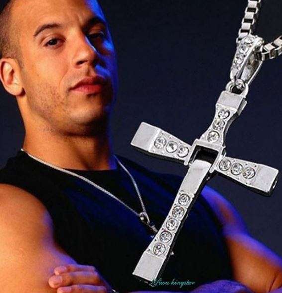 Fast & Furious Men's Stainless Steel Chain With Crystal Cross Pendant in Complimentary Gift Box