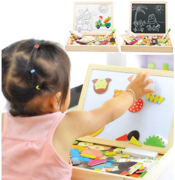 3D Farm Spell Magnetic Whiteboard & Chalkboard Set In a Wooden Box