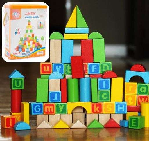 50 Piece Alphabet Letter Wooden Blocks Play Set Perfect for sensory development and educational play