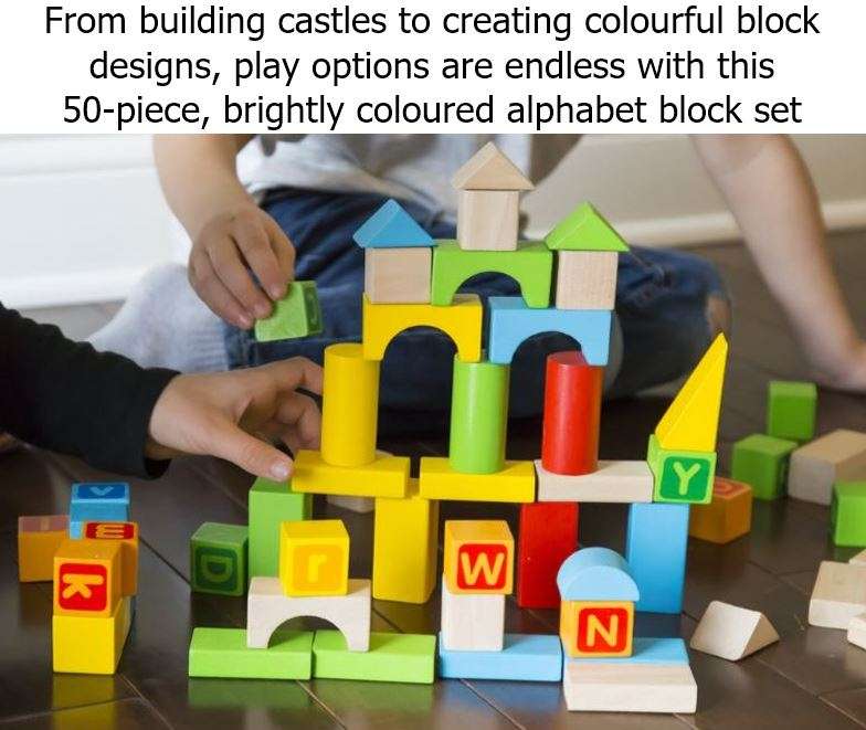 50 Piece Letter Wooden Blocks Play Set Perfect for sensory development and educational play