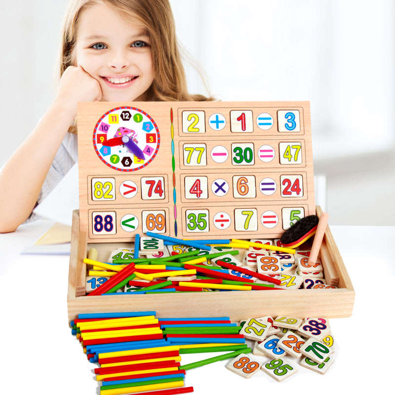 Mathematical Operation Blocks & Chalkboard Set In a Wooden Box