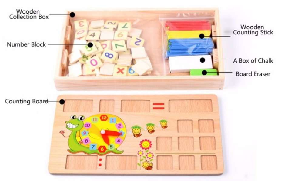 Mathematical Operation Blocks & Chalkboard Set In a Wooden Box