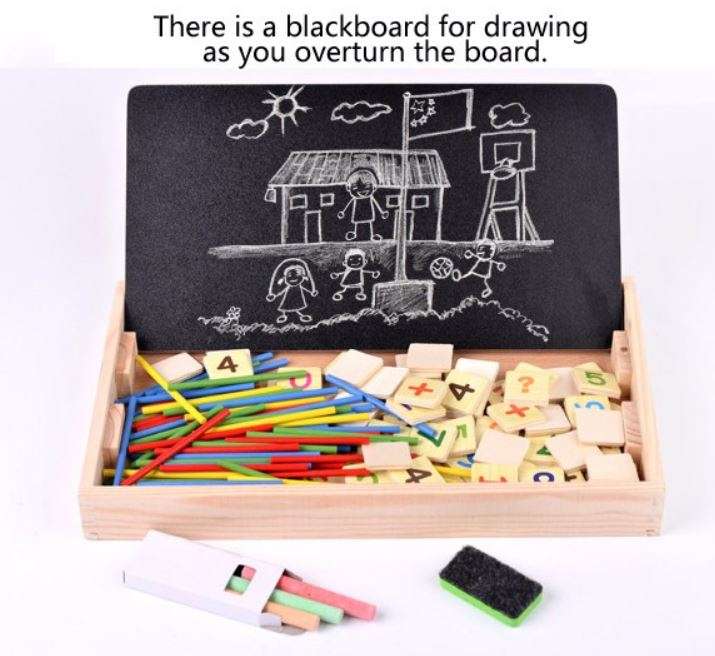Mathematical Operation Blocks & Chalkboard Set In a Wooden Box