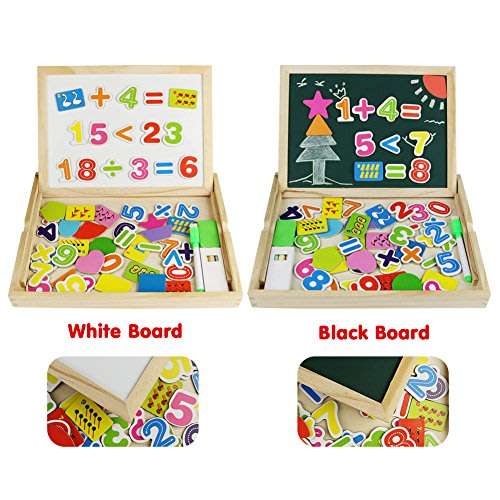 Cartoon Number Puzzle Magnetic Whiteboard & Chalkboard Set In a Wooden Box