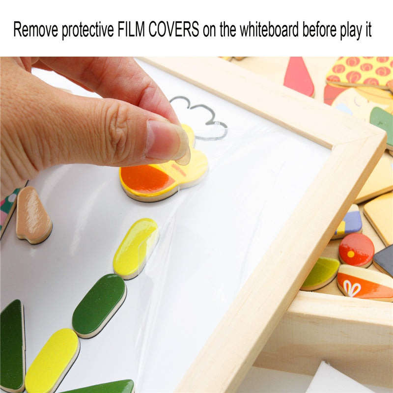 Cartoon Number Puzzle Magnetic Whiteboard & Chalkboard Set In a Wooden Box