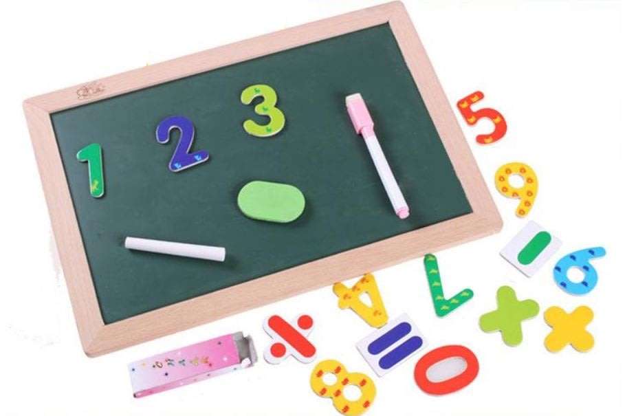 Cartoon Number Puzzle Magnetic Whiteboard & Chalkboard Set In a Wooden Box