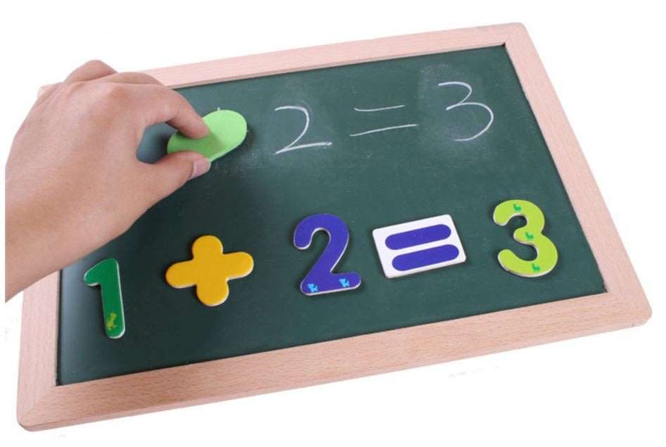 Cartoon Number Puzzle Magnetic Whiteboard & Chalkboard Set In a Wooden Box