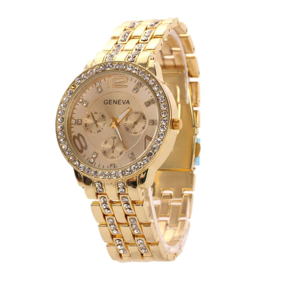 Elegant Ladies Geneva Crystal Quartz Wrist Watch in Gold or Silver