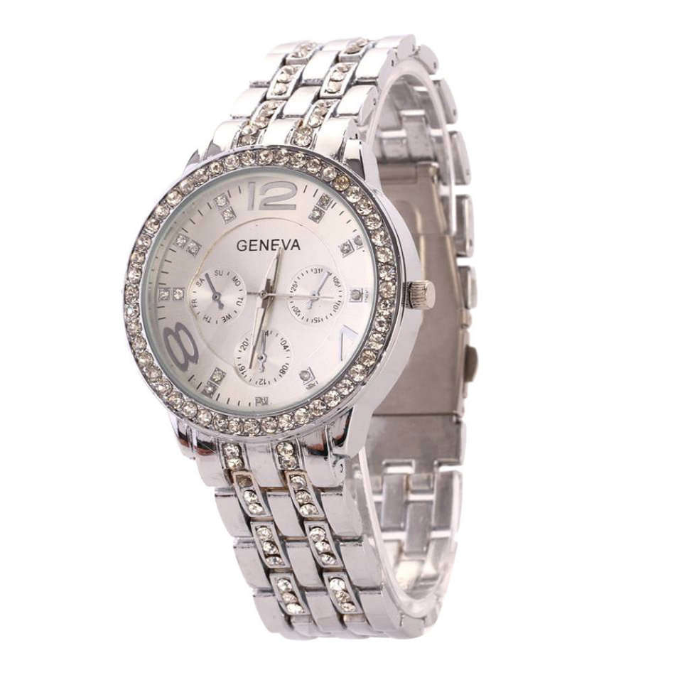 Elegant Ladies Geneva Crystal Quartz Wrist Watch in Gold or Silver
