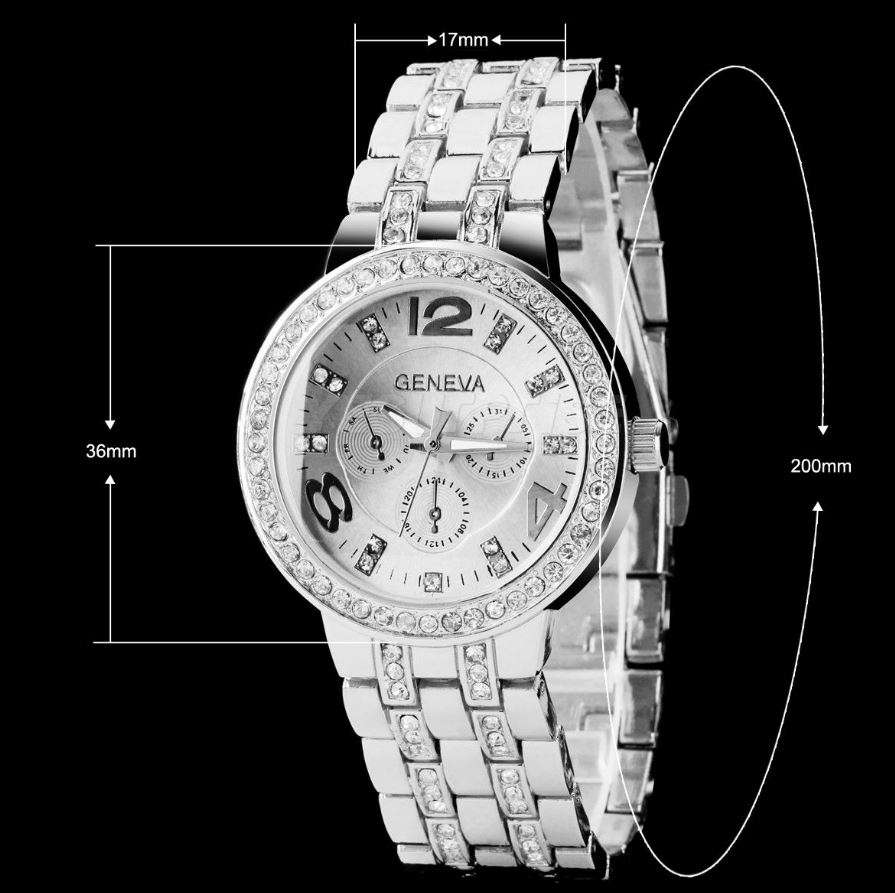 Elegant Ladies Geneva Crystal Quartz Wrist Watch in Gold or Silver