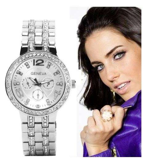 Elegant Ladies Geneva Crystal Quartz Wrist Watch in Gold or Silver