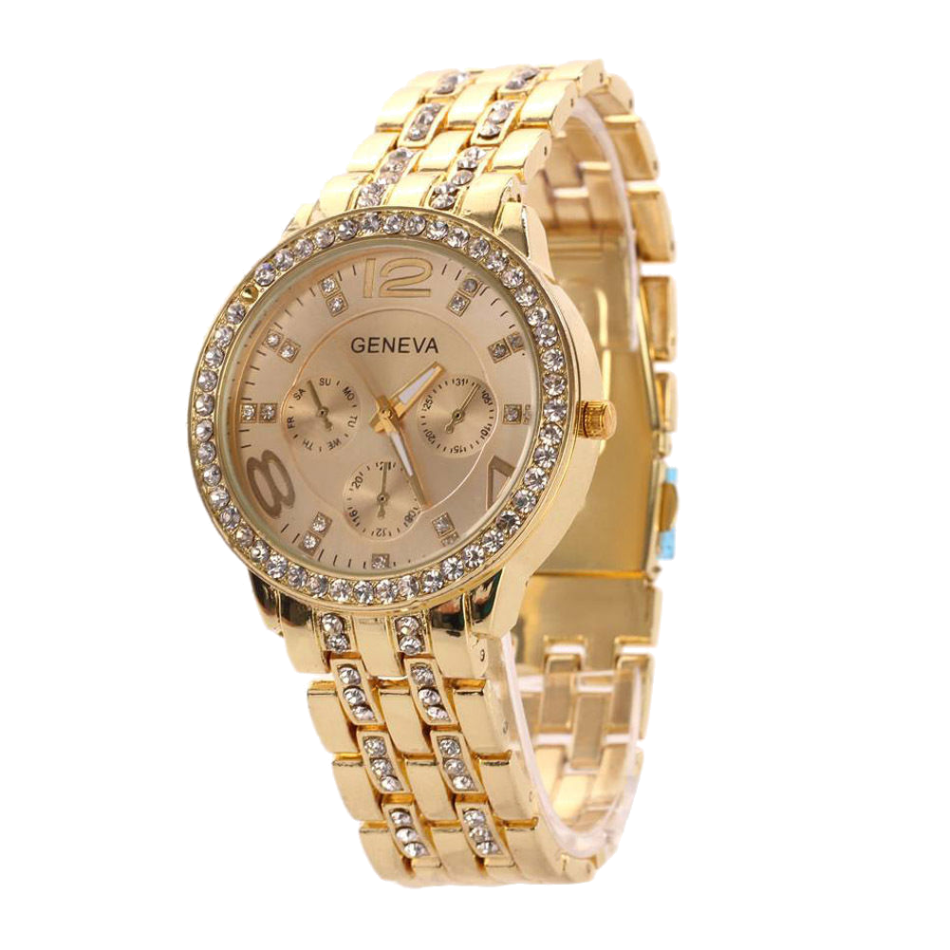 Elegant Ladies Geneva Crystal Quartz Wrist Watch in Gold or Silver