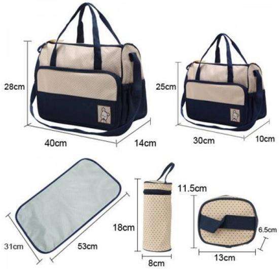 5 in 1 Baby Bag Set Made of Waterproof Microfiber Material - Lots of Space For All Your Baby's Needs