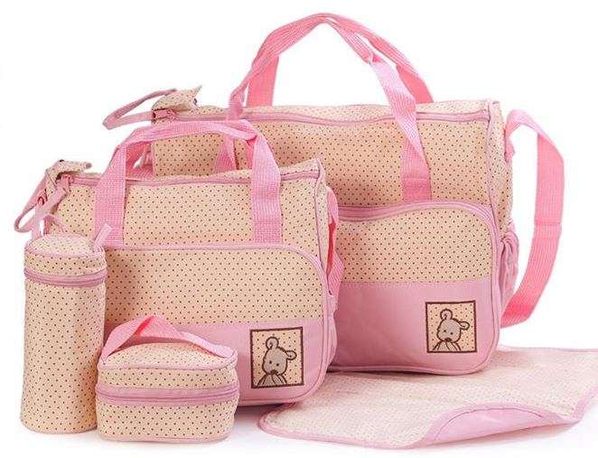 5 in 1 Baby Bag Set Made of Waterproof Microfiber Material - Lots of Space For All Your Baby's Needs