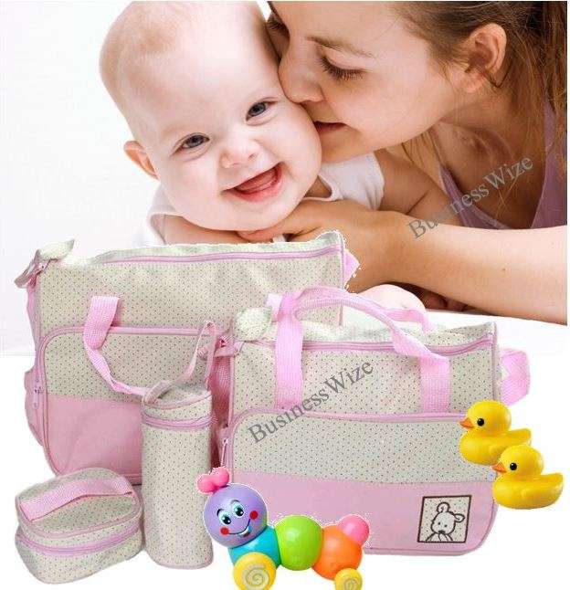5 in 1 Baby Bag Set Made of Waterproof Microfiber Material - Lots of Space For All Your Baby's Needs