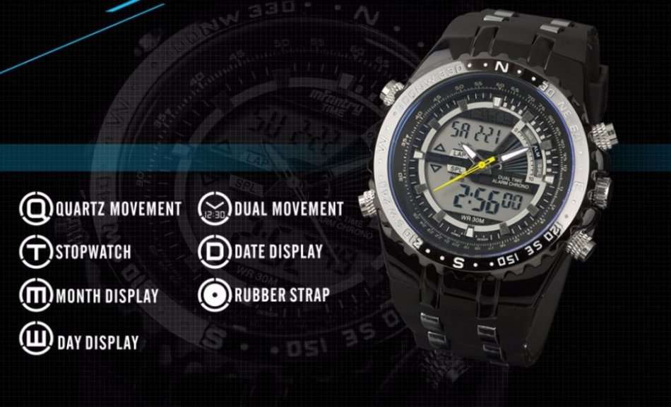 Exquisite Men's Multi Chronograph Watch With LED Back Light in a Complimentary Tin Gift Box