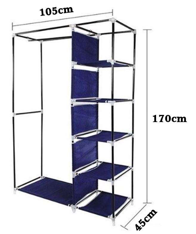 Double Portable & Foldable Canvas Wardrobe With Shelves - Great Storage Unit for Any Place