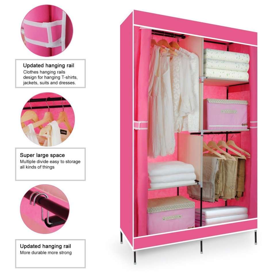 Double Portable & Foldable Canvas Wardrobe With Shelves - Great Storage Unit for Any Place