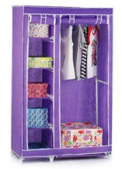 Double Portable & Foldable Canvas Wardrobe With Shelves - Great Storage Unit for Any Place