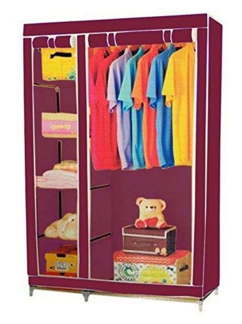 Double Portable & Foldable Canvas Wardrobe With Shelves - Great Storage Unit for Any Place