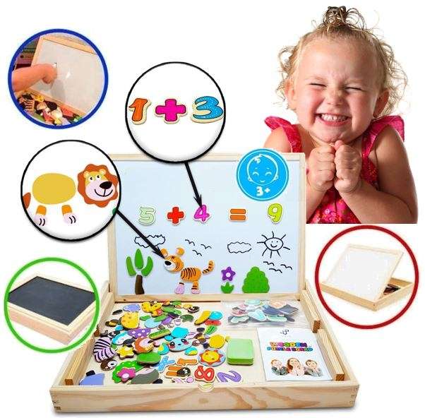 Mathematics Number & Animal Magnetic Whiteboard & Chalkboard Set In a Wooden Box