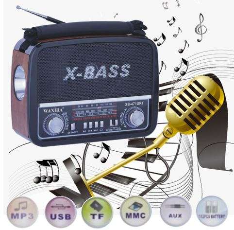 SD/USB/TF MP3 Player - AM/FM Radio, Build in X-Bass Speaker, Flash Light & Rechargeable Battery