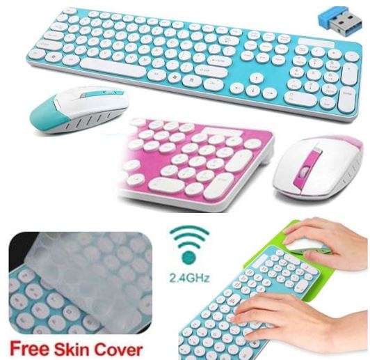 Super Slim 2.4 Ghz Wireless Keyboard, Mouse, Silicone Protective Skin & USB Receiver Combo